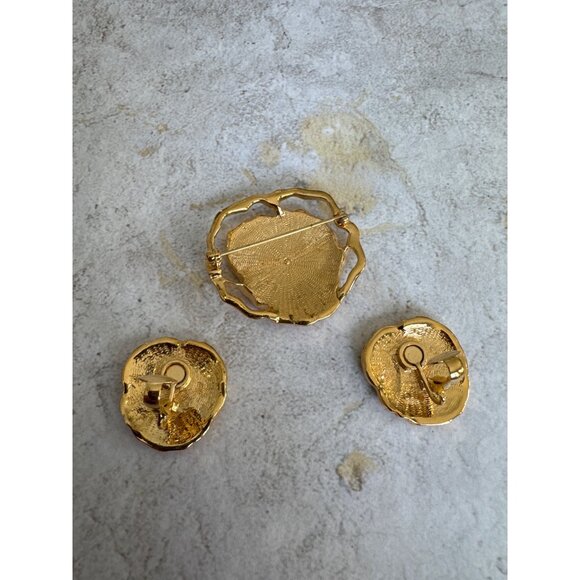 Vintage Avon Pink Pansy Enamel Flower Set with Brooch and Clip on Earrings - Picture 4 of 4